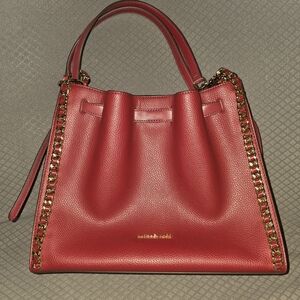 Michael Kors Red Leather Chain-Trim Shoulder Bag